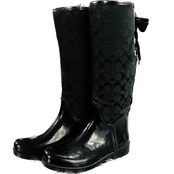 Coach Tristee black lace up rain boots size 8.