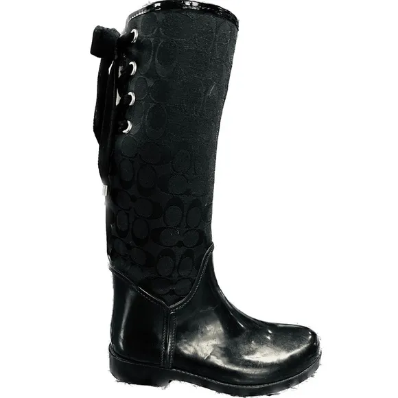 Coach Tristee black lace up rain boots size 8.
