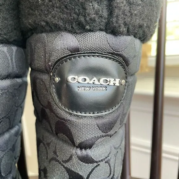 Coach Women’s Sonya Monogram Canvas Suede Trim Winter Boots Black 10