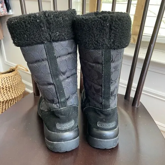 Coach Women’s Sonya Monogram Canvas Suede Trim Winter Boots Black 10