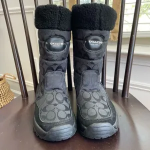 Coach Women’s Sonya Monogram Canvas Suede Trim Winter Boots Black 10