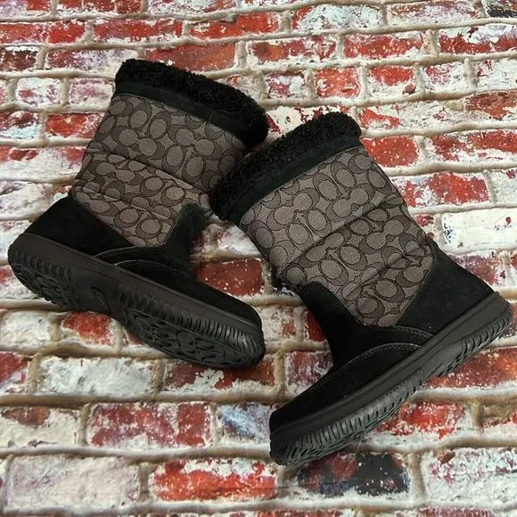 Coach brand black winter boots with CC print