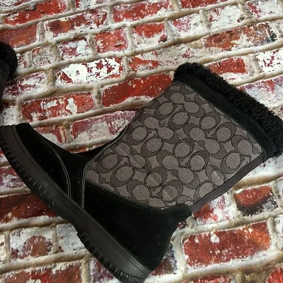 Coach brand black winter boots with CC print