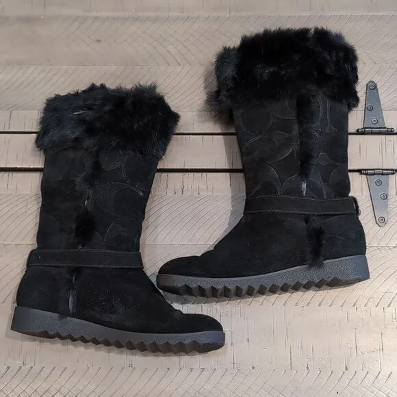 COACH Deeann Black Fur Trim Signature Winter Boots Sz 7