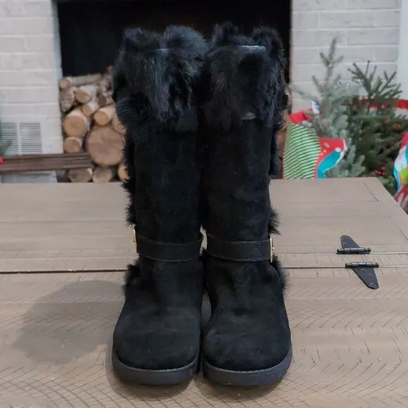 COACH Deeann Black Fur Trim Signature Winter Boots Sz 7