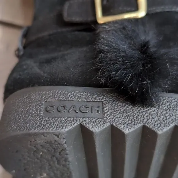 COACH Deeann Black Fur Trim Signature Winter Boots Sz 7