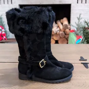 COACH Deeann Black Fur Trim Signature Winter Boots Sz 7