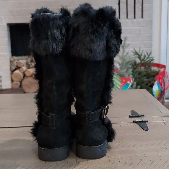 COACH Deeann Black Fur Trim Signature Winter Boots Sz 7