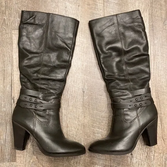 Coconuts by Matisse dark brown leather heeled tall knee boots 7.5