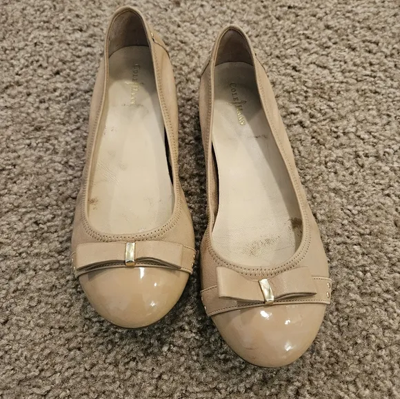 Cole Haan &amp; Nike Air Tan Leather Ballet Flats with Bow Accent, Size 9