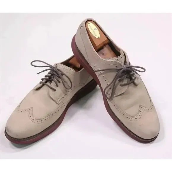 Cole-Haan Beige Original Grand Wingtip Oxford Nubuck Dress Shoes Men's US 11
