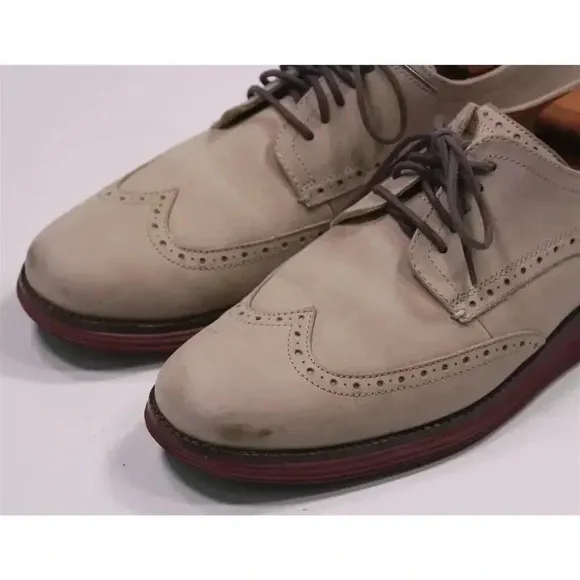 Cole-Haan Beige Original Grand Wingtip Oxford Nubuck Dress Shoes Men's US 11