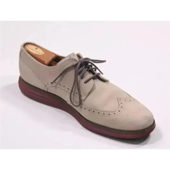 Cole-Haan Beige Original Grand Wingtip Oxford Nubuck Dress Shoes Men's US 11