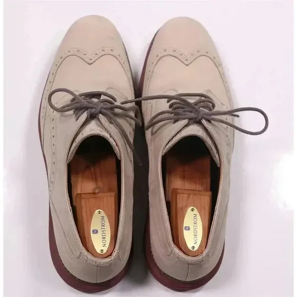 Cole-Haan Beige Original Grand Wingtip Oxford Nubuck Dress Shoes Men's US 11