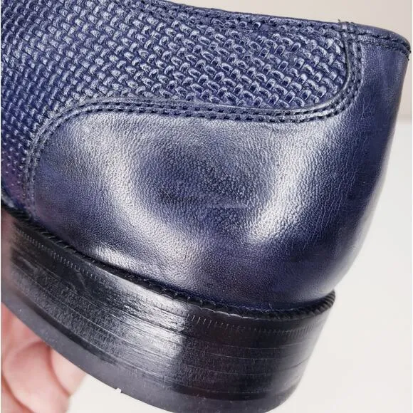COLE HAAN Cap Toe Oxford Men's Leather Dress Shoes Navy Basket Weave Size 9M