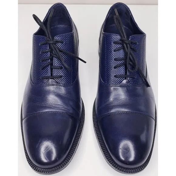 COLE HAAN Cap Toe Oxford Men's Leather Dress Shoes Navy Basket Weave Size 9M