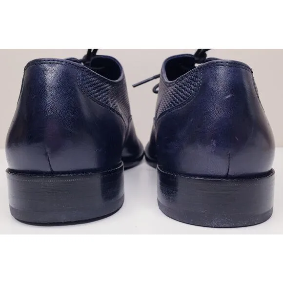 COLE HAAN Cap Toe Oxford Men's Leather Dress Shoes Navy Basket Weave Size 9M