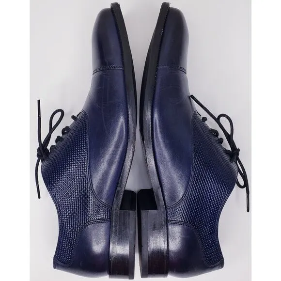 COLE HAAN Cap Toe Oxford Men's Leather Dress Shoes Navy Basket Weave Size 9M