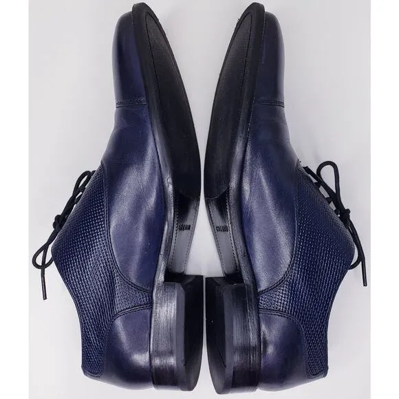 COLE HAAN Cap Toe Oxford Men's Leather Dress Shoes Navy Basket Weave Size 9M