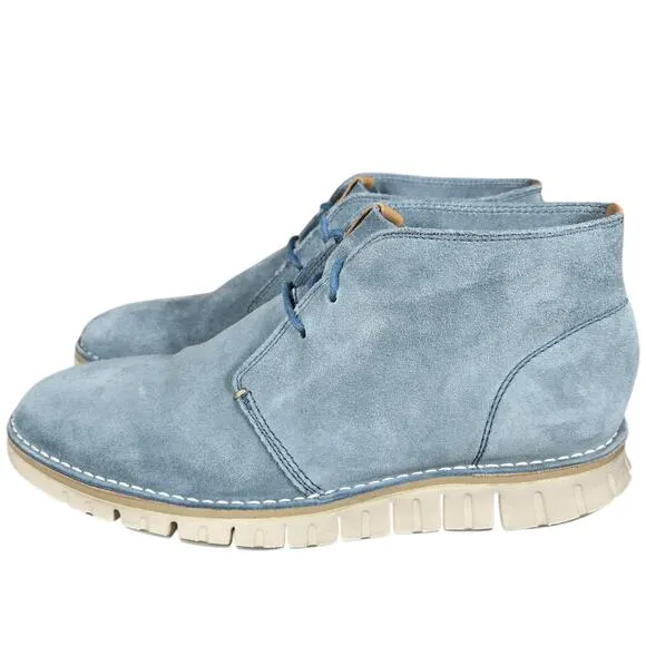 Cole Haan Chukka Boots Mens 11 Blue Suede Leather Zerogrand Lace Up Casual