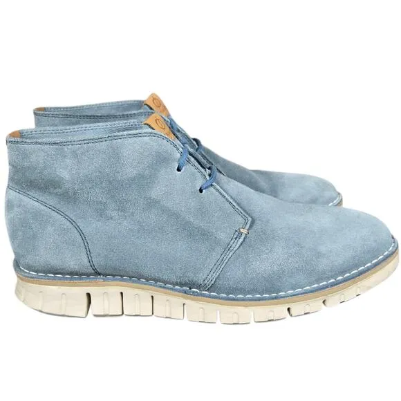 Cole Haan Chukka Boots Mens 11 Blue Suede Leather Zerogrand Lace Up Casual