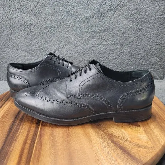 Cole Haan Grand OS Jefferson Shoes Black Leather Mens 9.5 M Oxford Dress C23793