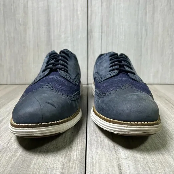 Cole Haan Grand.OS ZeroGrand WingTip Oxford Blue Dress Shoes Mens Size 11.5