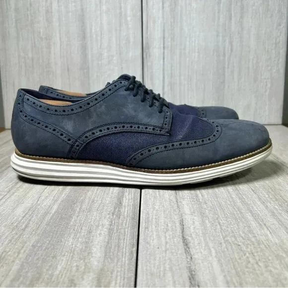 Cole Haan Grand.OS ZeroGrand WingTip Oxford Blue Dress Shoes Mens Size 11.5