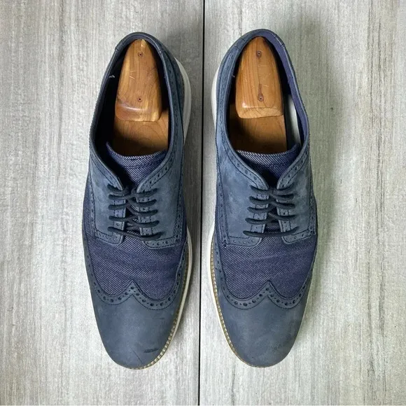 Cole Haan Grand.OS ZeroGrand WingTip Oxford Blue Dress Shoes Mens Size 11.5