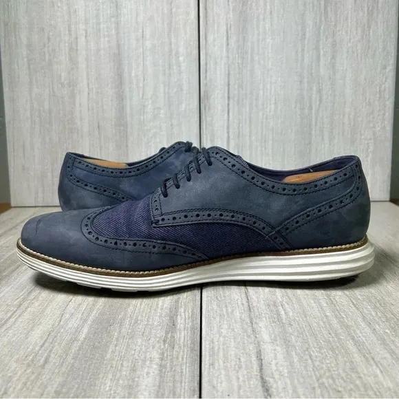 Cole Haan Grand.OS ZeroGrand WingTip Oxford Blue Dress Shoes Mens Size 11.5