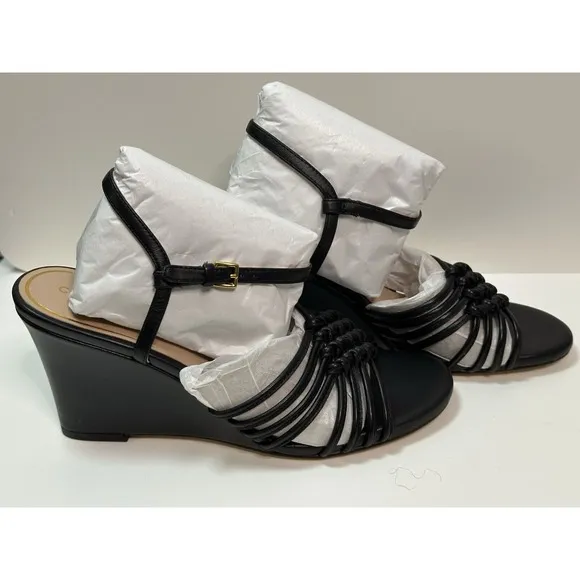 Cole Haan, Jitney Knot Wedge Sandals, Black Leather, Size 8B