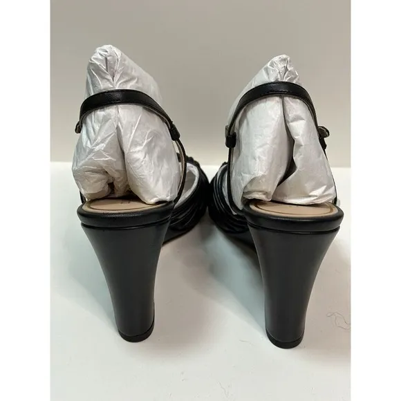 Cole Haan, Jitney Knot Wedge Sandals, Black Leather, Size 8B