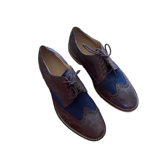 Cole Haan Mens Brown Blue Grand OS Leather Wingtip Oxfords Dress Shoes Size 10.5