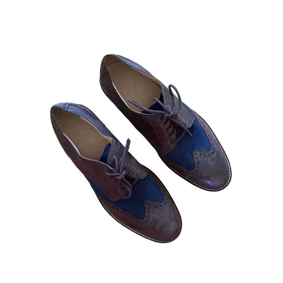 Cole Haan Mens Brown Blue Grand OS Leather Wingtip Oxfords Dress Shoes Size 10.5