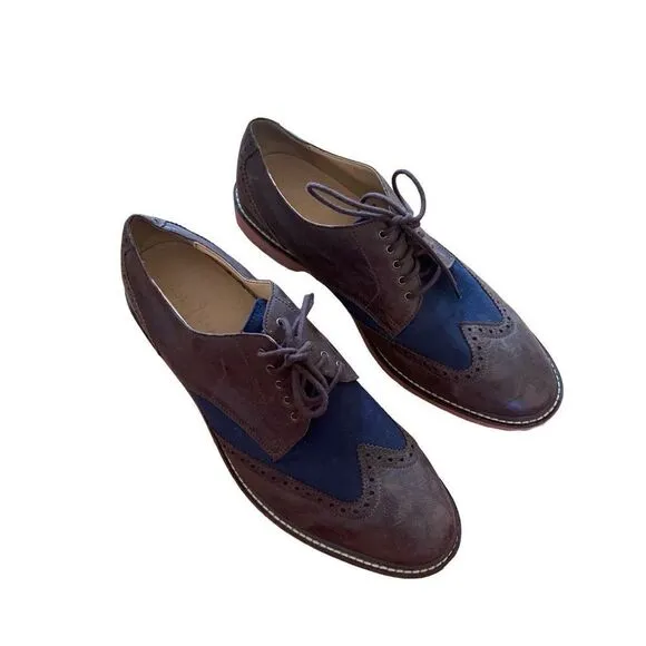 Cole Haan Mens Brown Blue Grand OS Leather Wingtip Oxfords Dress Shoes Size 10.5