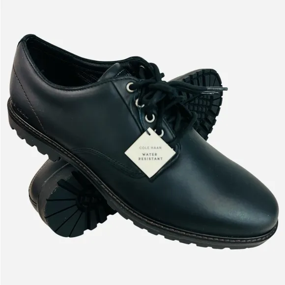 Cole Haan Midland Lug Plain Toe Oxford Dress Shoes Black C38472 Mens Size 10.5