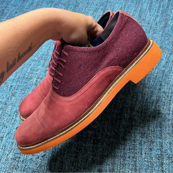 Cole Haan Nike Air Harrison Nubuck Leather Wool Oxfords in Oxblood Orange Soles
