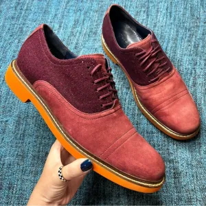 Cole Haan Nike Air Harrison Nubuck Leather Wool Oxfords in Oxblood Orange Soles