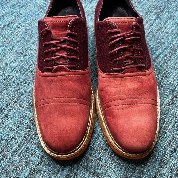 Cole Haan Nike Air Harrison Nubuck Leather Wool Oxfords in Oxblood Orange Soles