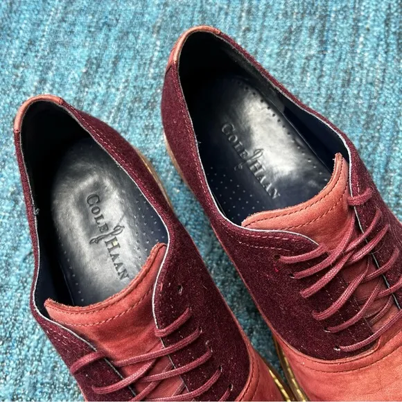Cole Haan Nike Air Harrison Nubuck Leather Wool Oxfords in Oxblood Orange Soles