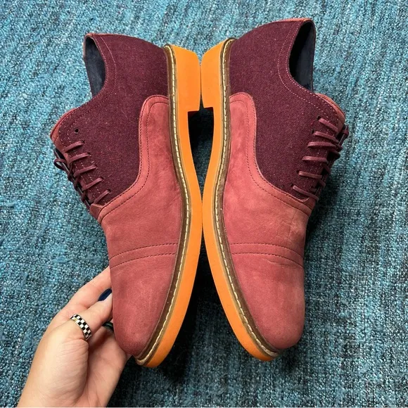 Cole Haan Nike Air Harrison Nubuck Leather Wool Oxfords in Oxblood Orange Soles