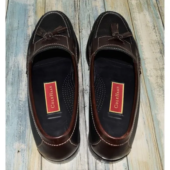 Cole Haan Pinch Tassel Loafers Size 10 Black Brown Leather Dress Shoes C02997