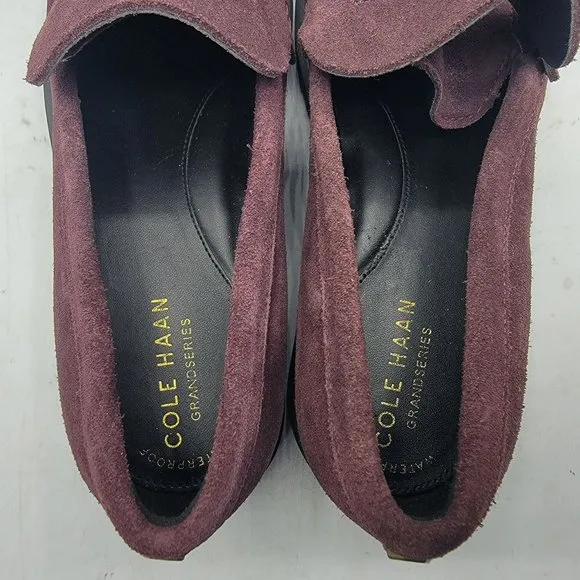 Cole Haan Womens Size 6 Burgundy Newburg Suede Lug Sole Slip On Loafers Shoes
