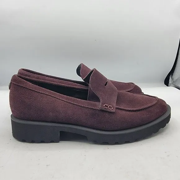 Cole Haan Womens Size 6 Burgundy Newburg Suede Lug Sole Slip On Loafers Shoes