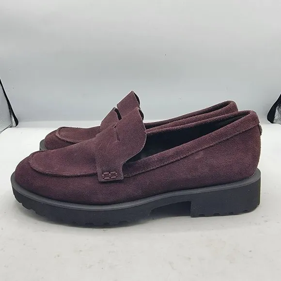 Cole Haan Womens Size 6 Burgundy Newburg Suede Lug Sole Slip On Loafers Shoes