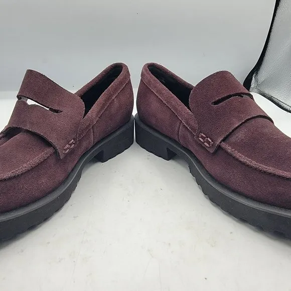 Cole Haan Womens Size 6 Burgundy Newburg Suede Lug Sole Slip On Loafers Shoes