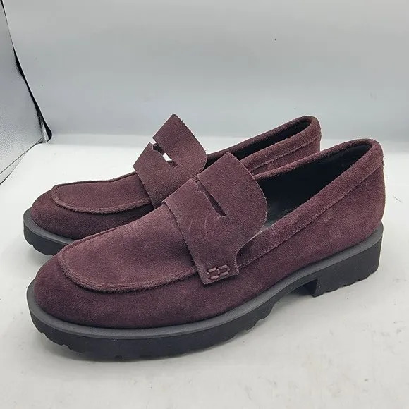 Cole Haan Womens Size 6 Burgundy Newburg Suede Lug Sole Slip On Loafers Shoes
