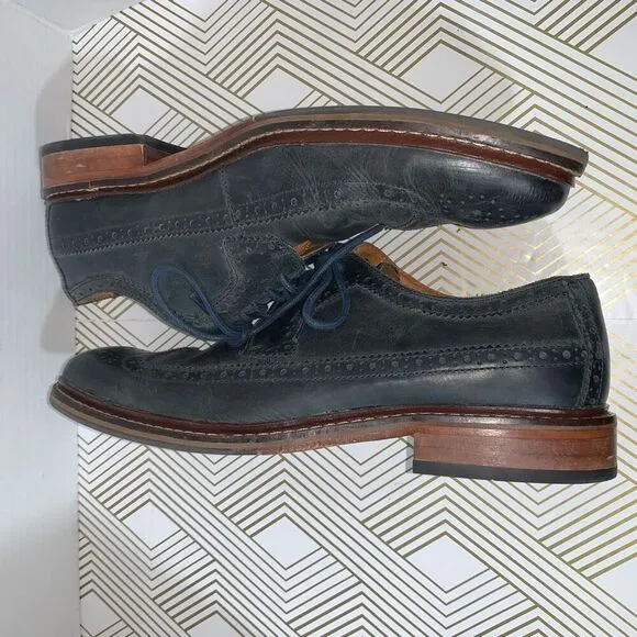 Cole Haan Mens Size 10 Leather Oxford Dress Shoes Blue Wing Tips Lace Up