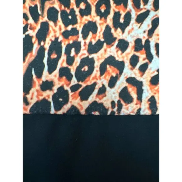 Color Block Pullover Blouse Leopard Print Tunic Raglan Long Sleeve Casual Loose