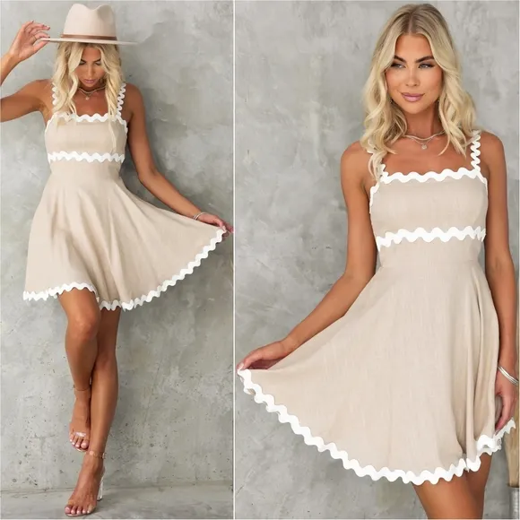 Contour Charm Square Neck Dress - Tan